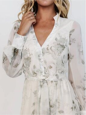 Baltic Born Lizette Maxi Dress Womens Medium Green Floral Long Sleeve Tiered